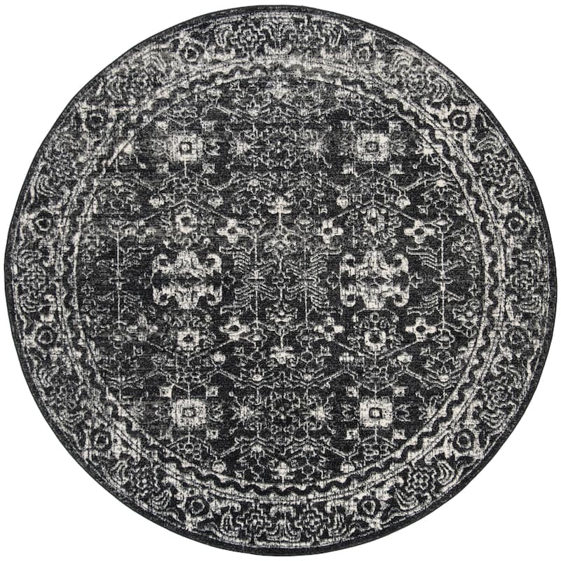 SAFAVIEH, Evoke Karola Vintage Boho Rug - 6'7" Round - Charcoal/Ivory