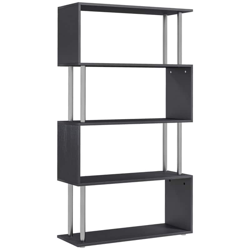 5 Tier Black Modern Design S-Shaped Bookcase Shelf Unit for Living Room Bedroom Office Decor - 31.5'L x 12" W x 57.25" H