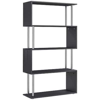 5 Tier Black Modern Design S-Shaped Bookcase Shelf Unit for Living Room Bedroom Office Decor - 31.5'L x 12" W x 57.25" H