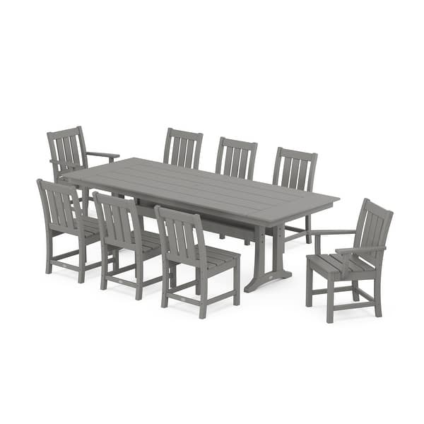 slide 2 of 12, POLYWOOD Oxford 9-Piece Farmhouse Dining Set with Trestle Legs Slate Grey