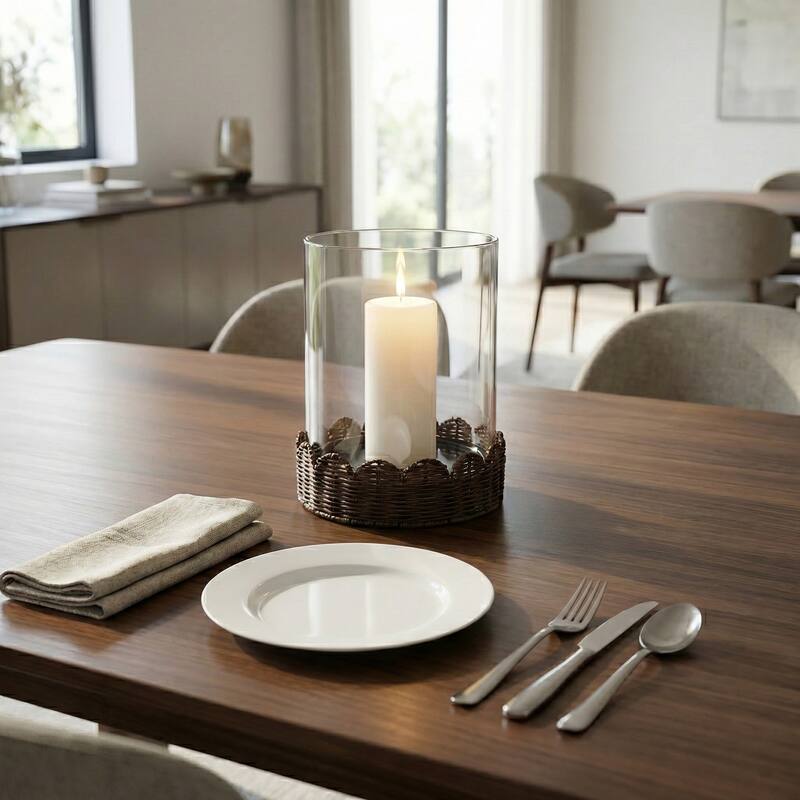 Candle Holder - Brown Glass Hurricane on Scallop Base