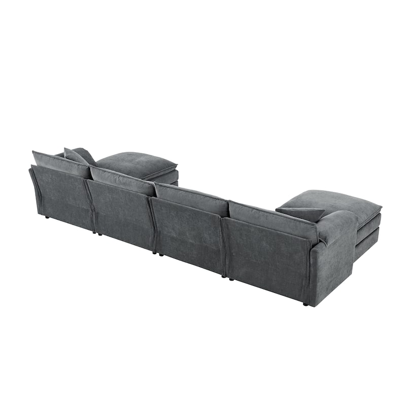 136" U-Shaped Chenille Cloud Sectional Sofa with Dual Ottomans