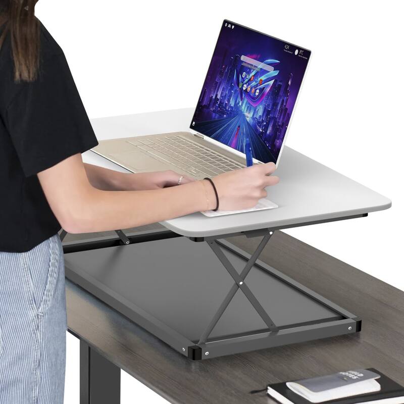 Black Stainless Steel Adjustable Standing Desk Converter with Glossy Finish