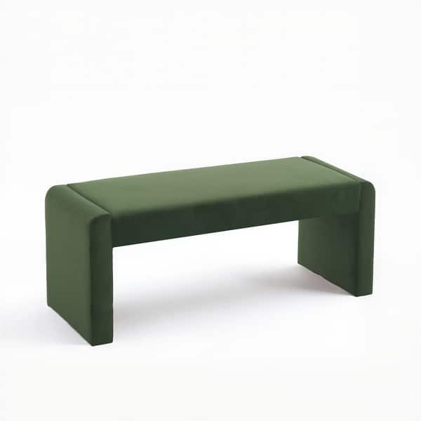 slide 2 of 9, Velvet/Faux Leather Entryway Bench End of Bed Bench Upholstered Modern Window Bench for Dining Room/Bedroom Velvet-Olive