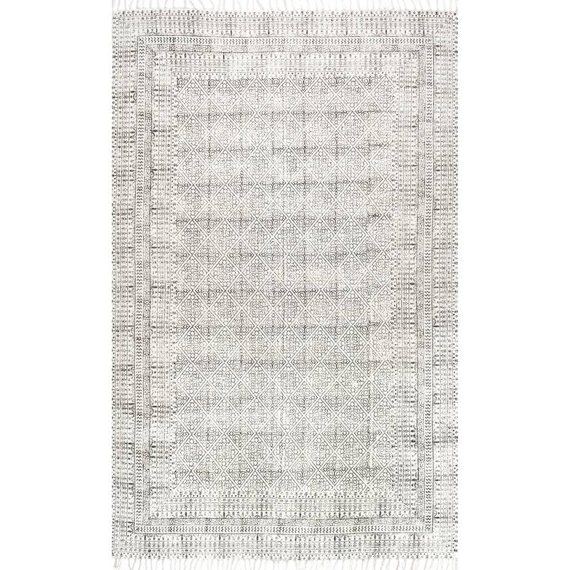 Nuloom Geometric Ivory Flatweave Sparkling Cotton Fringe Area Rug