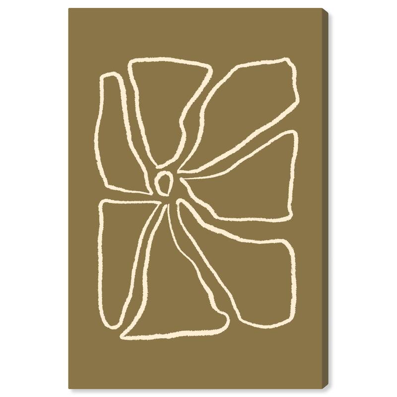 Wynwood Studio Canvas Oversized Abstract Flower Outline Brown and Cream White Modern & Contemporary Wall Art Canvas Print