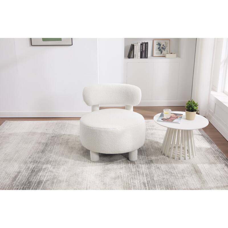 Simple Side Chair Upholstered Chair with Curved Backrest, Accent Chair White Dressing Chair Reading Chair