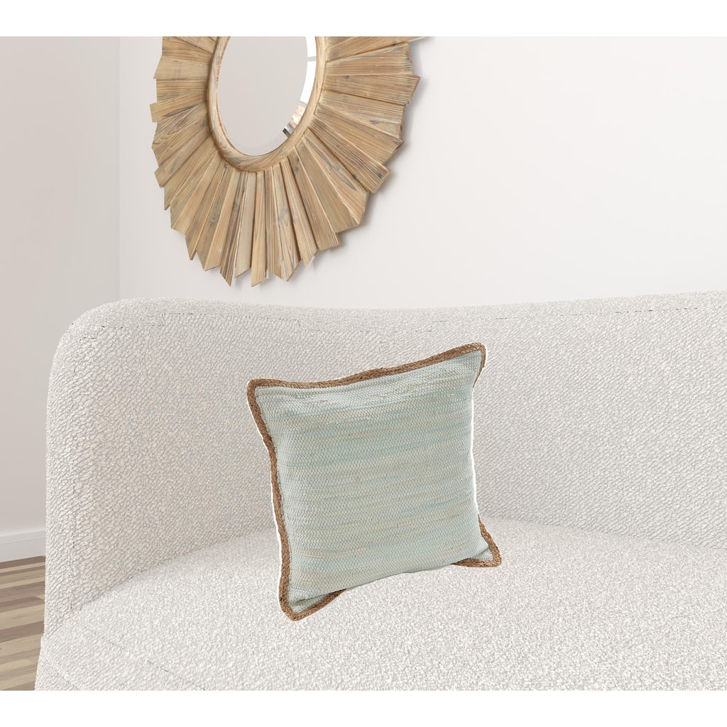 HomeRoots 20" X 20" Beige and Green Cotton Blend Zippered Pillow