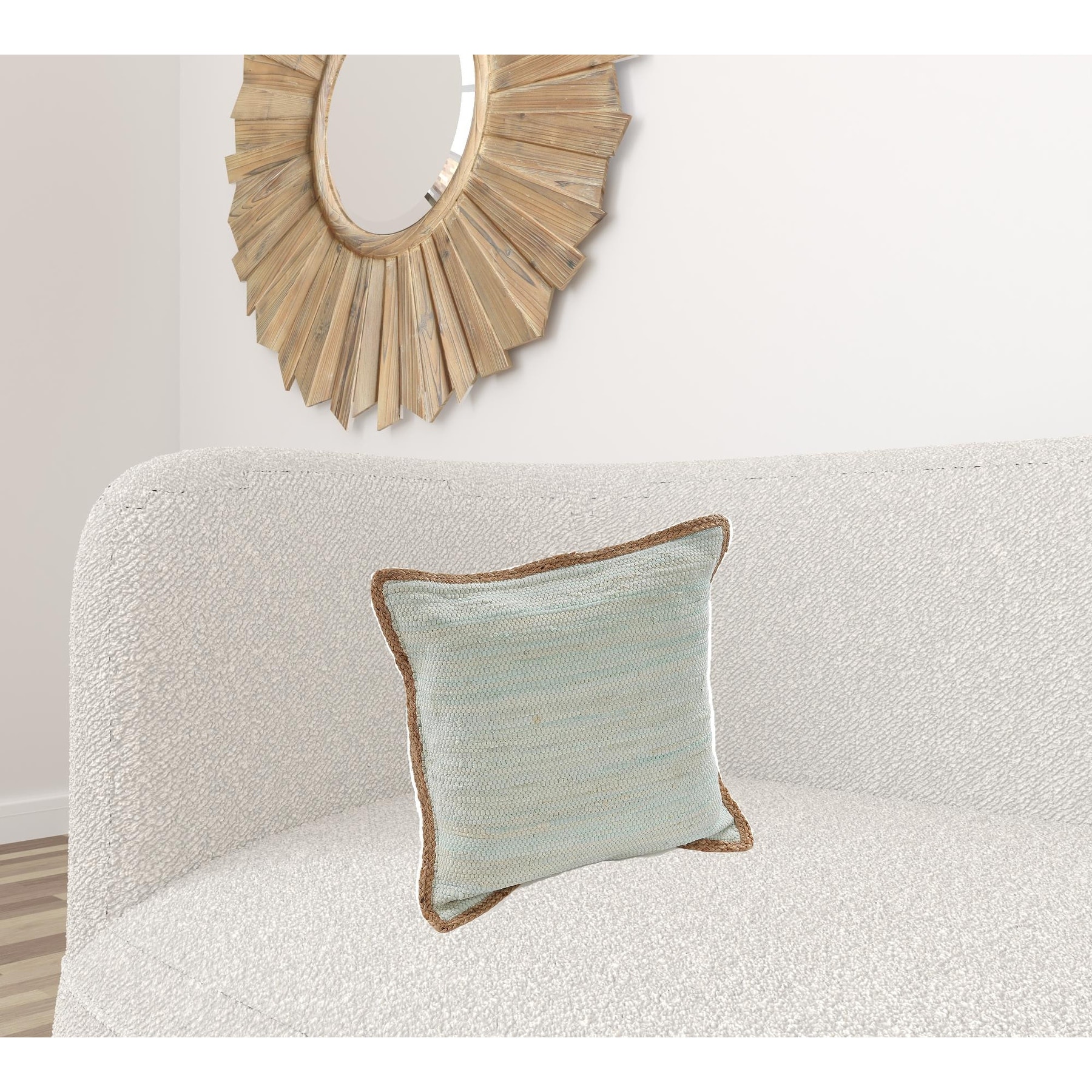 HomeRoots 20" X 20" Beige and Green Cotton Blend Zippered Pillow