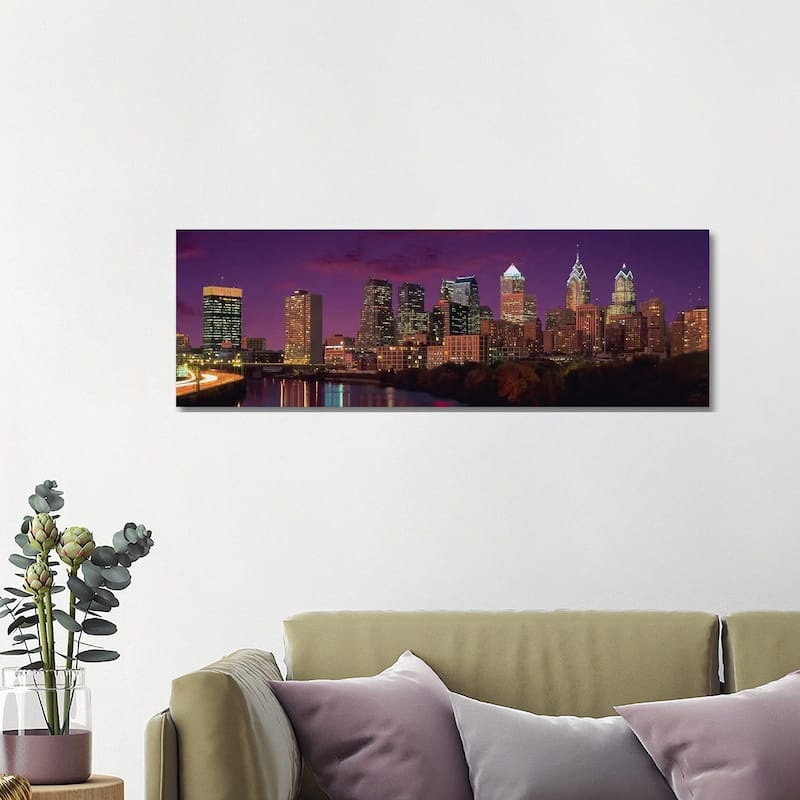 iCanvas "Philadelphia Panoramic Skyline Cityscape (Sunset)" by Unknown Artist Canvas Print - 16x48x1.5