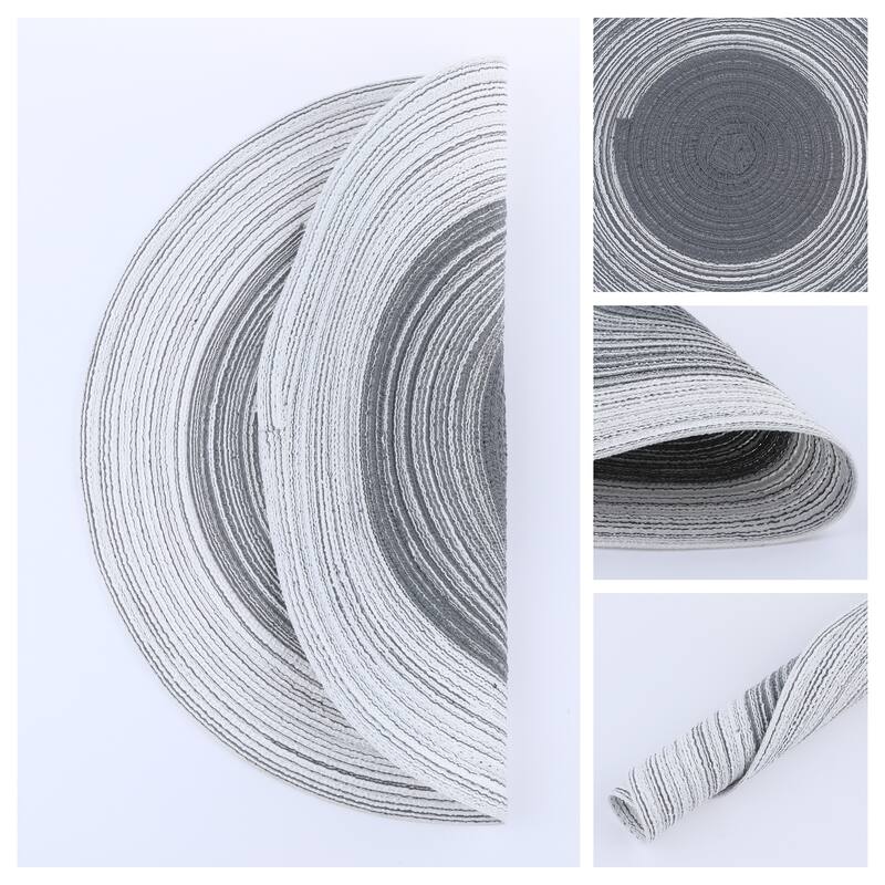 Placemats Set of 6 Rattan Placemats for Dining Table Decor Indoor Outdoor Kitchen Table Mat Wipe Clean - 14*14in - Dark Gray