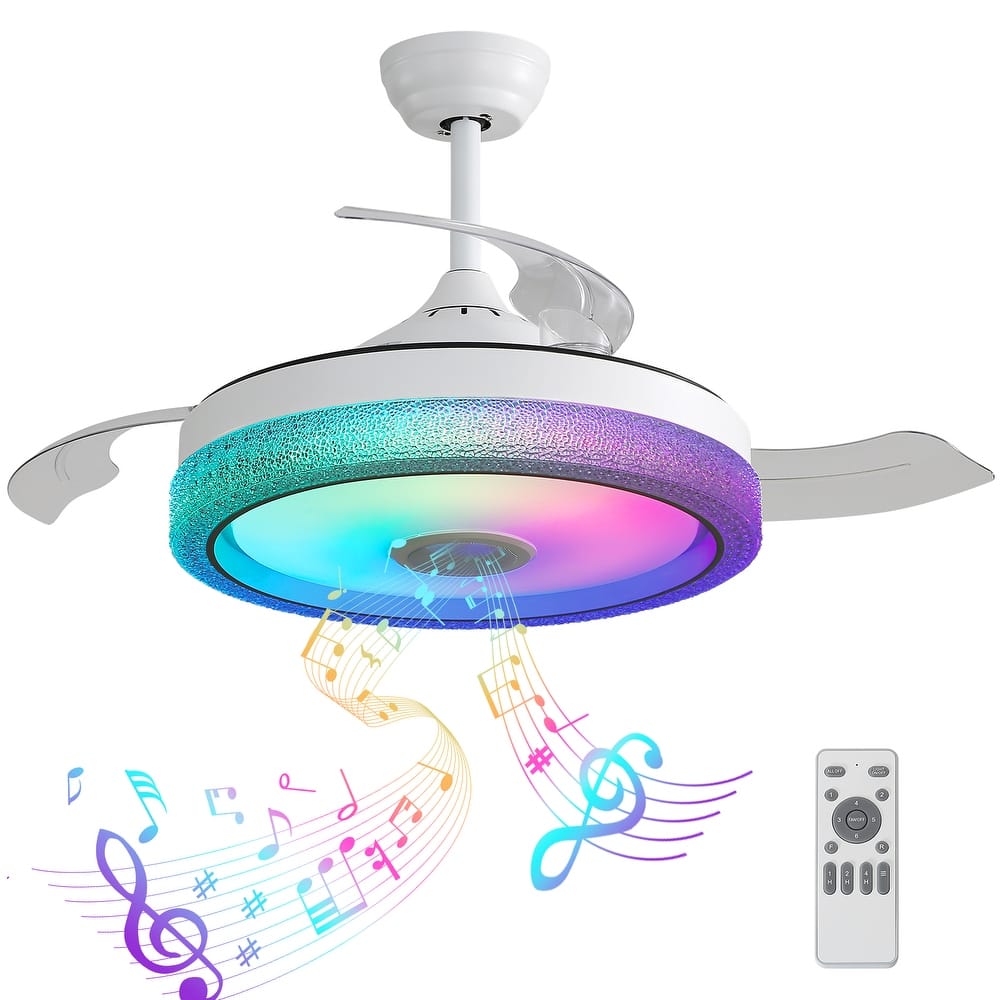 42 inch Reversible Retractable Modern Decorative Silver/white Ceiling Fan With Light and Remote - 42inch