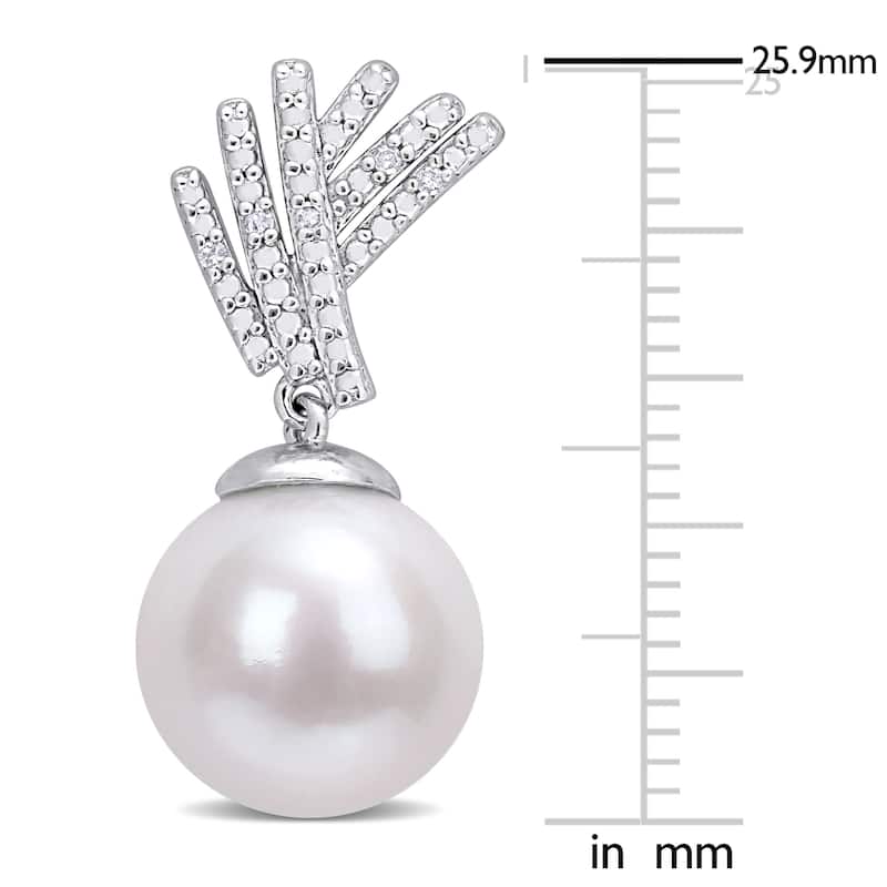 Miadora Cultured Freshwater Pearl and Diamond Accent Drop Earrings in Sterling Silver (11-12mm)