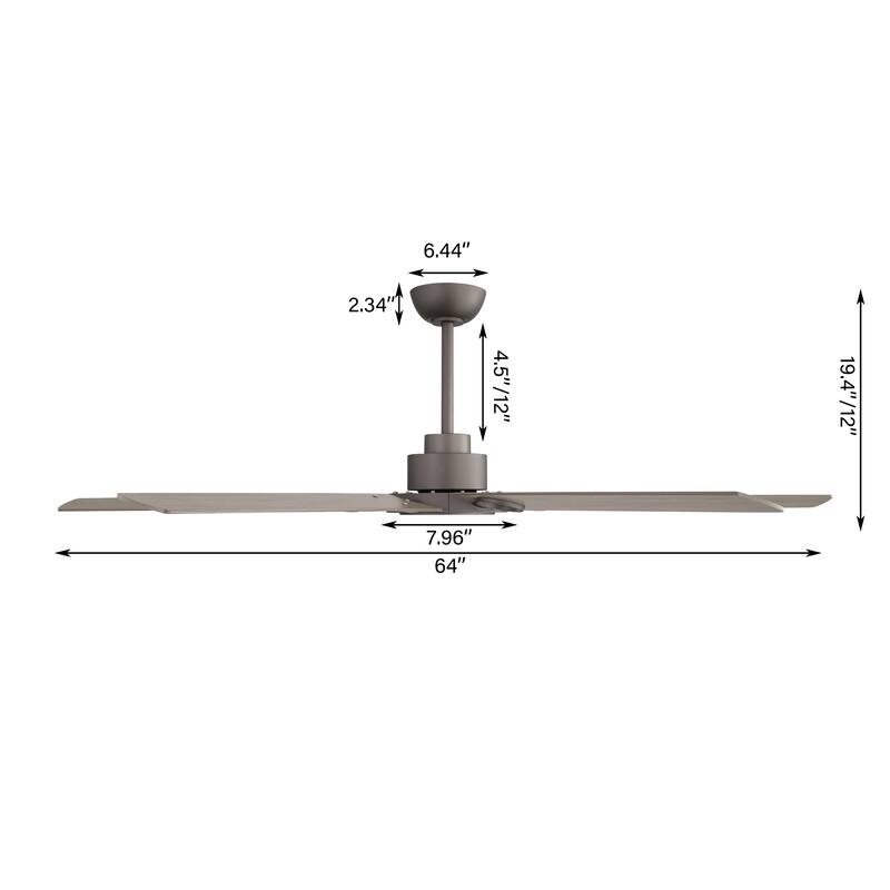 MLiAN 64 in 6 Plywood Blades Dc Motor Indoor Downrod Standard Ceiling Fan With Remote - 64''