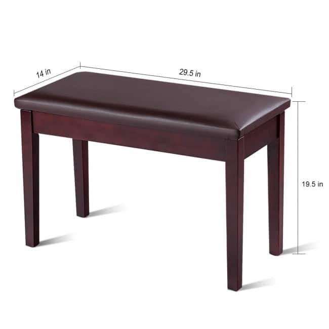 Solid Wood PU Leather Padded Piano Bench Keyboard Seat - 29.5" x 14" x 19.5" (L x W x H)