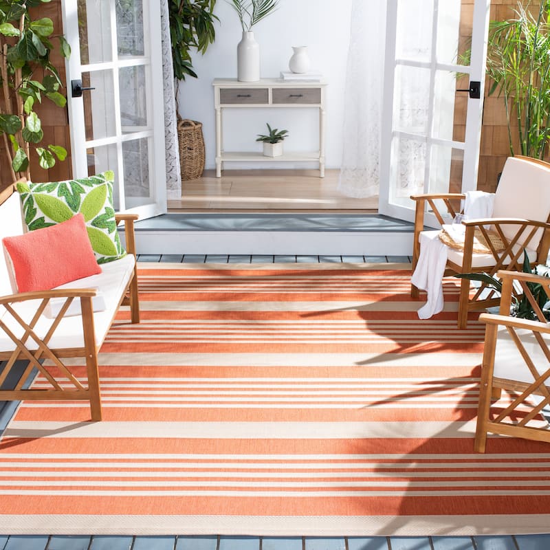 SAFAVIEH Courtyard Orsi Indoor/ Outdoor Waterproof Area Rug - 10' x 14' - Terracotta/Beige