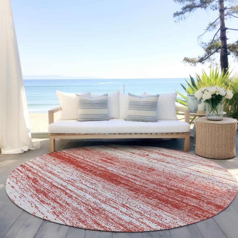 Machine Washable Indoor/ Outdoor Chantille Ombre Stripes Rug - Red - 8' x 8'