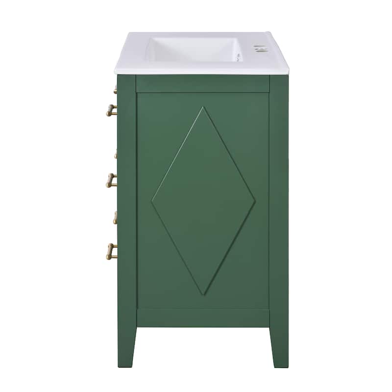 30''Bathroom Vanity With Ceramic Sink Combo,Free Standing Single Vanity Set With 3 Drawers,Solid Wood Frame Storage Cabinet