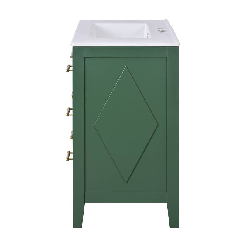 Roomfitters 30" Vanity with Ceramic Sink, Solid Wood Cabinet with 3 Drawers, Freestanding Bathroom Storage Unit
