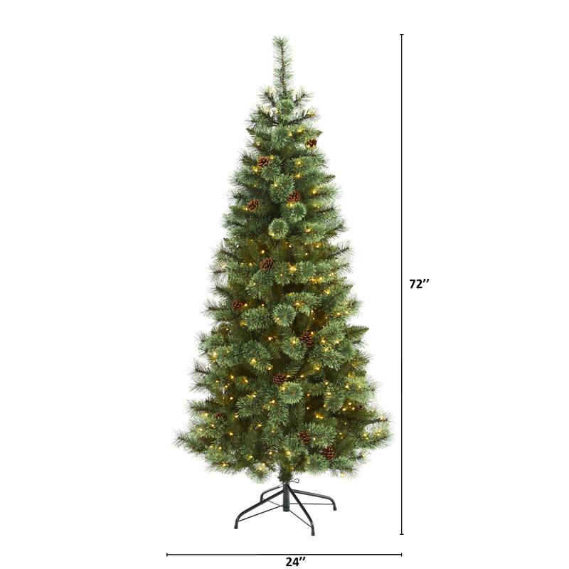 6’ Mountain Pine Artificial Christmas Tree, Warm Clear LED Lights - 6 Foot
