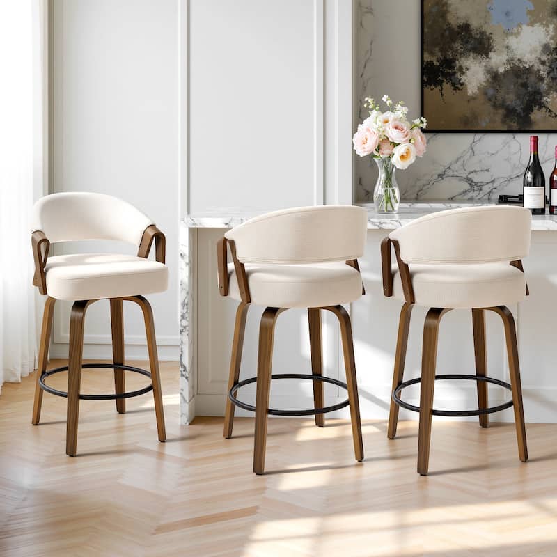 Mid-Century Upholstered Swivel Bar Stool/ Counter Stools with Curved Back - 37.5"H x 20.9"W x 19.9"D