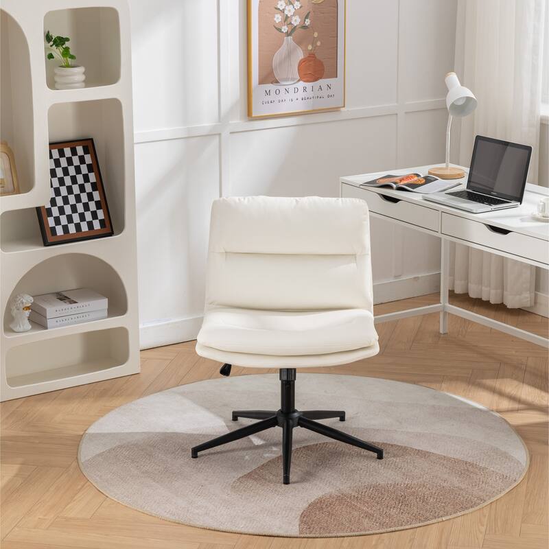 Armless Criss Cross Office Desk Chair, Vanity Chair with Wheels and Thickened Cushion, Ergonomic Adjustable Swivel Task Chair