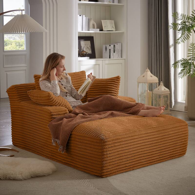 Comfy Sleeper Sofa Corduroy Upholstered Chaise Lounge with Pillows