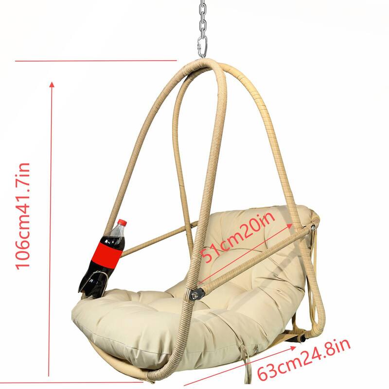Indoor Outdoor Wicker Rattan Patio Basket Hanging Chair with C Type bracket