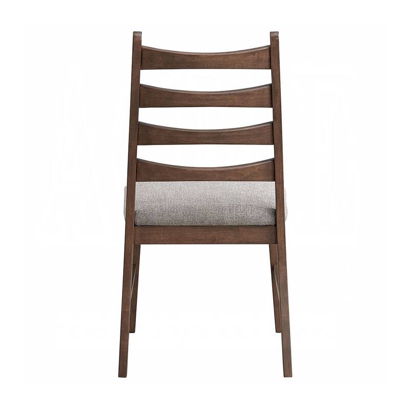 Set of 2 Linen Upholstered Dining Chairs with Ladder Back in Gray and Walnut