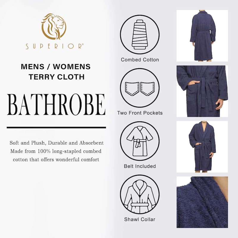 100% Cotton Soft Terry Adult Unisex Lightweight Bathrobe by Superior