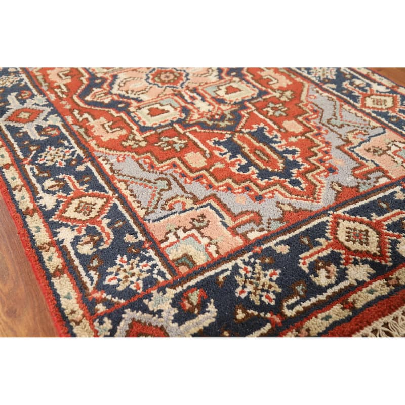 Hand Knotted Oriental 100% Wool Carpet Traditional Medallion Oranges & Rust Heriz (serapi) Area Rug - 4' 11'' X 3' 0''