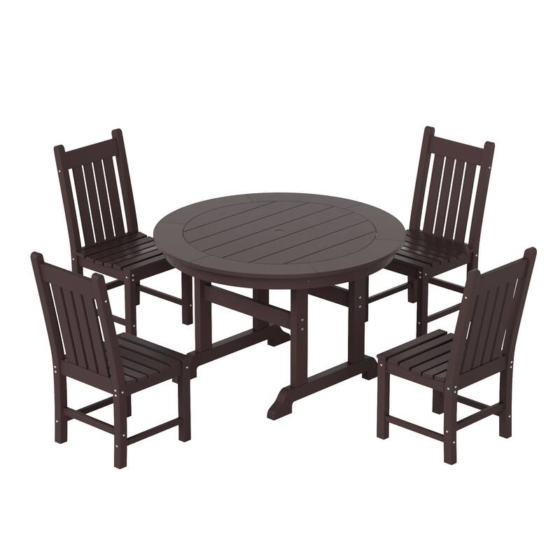 Laguna Hdpe All Weather Outdoor Patio Dining Set with Round Table, Armless Chairs (5-Piece Set)