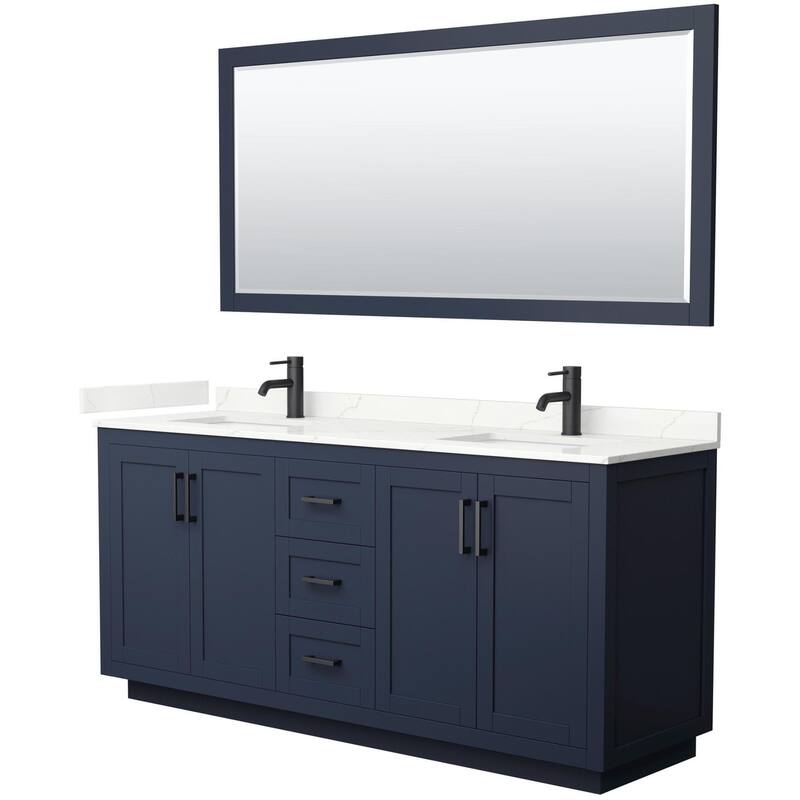Wyndham Collection WCF292972D-QTZ-UNSM70 Miranda 72" Free Standing - Dark Blue / Giotto Quartz Top / Matte Black