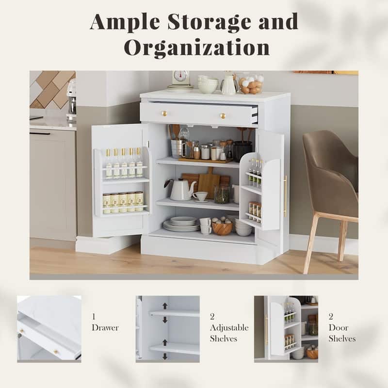 Freestanding Kitchen Pantry Cabinet,Buffet Food Storage Cabinet with Drawers and Adjustable Shelves
