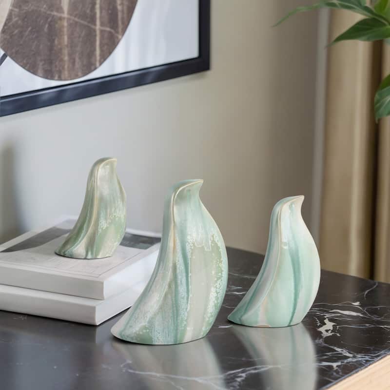 Stoneware Ceramic Bird Decorative Object Abstract Modern (Set of 3) - Ivory/ Tan - 6" x 4" x 8"