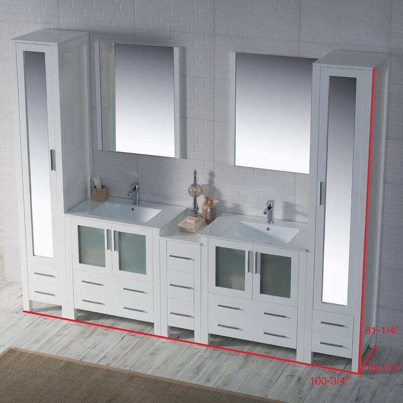 Blossom 102" Solid Wood Double Vanity w/ Sinks, Mirrors & Cabinet