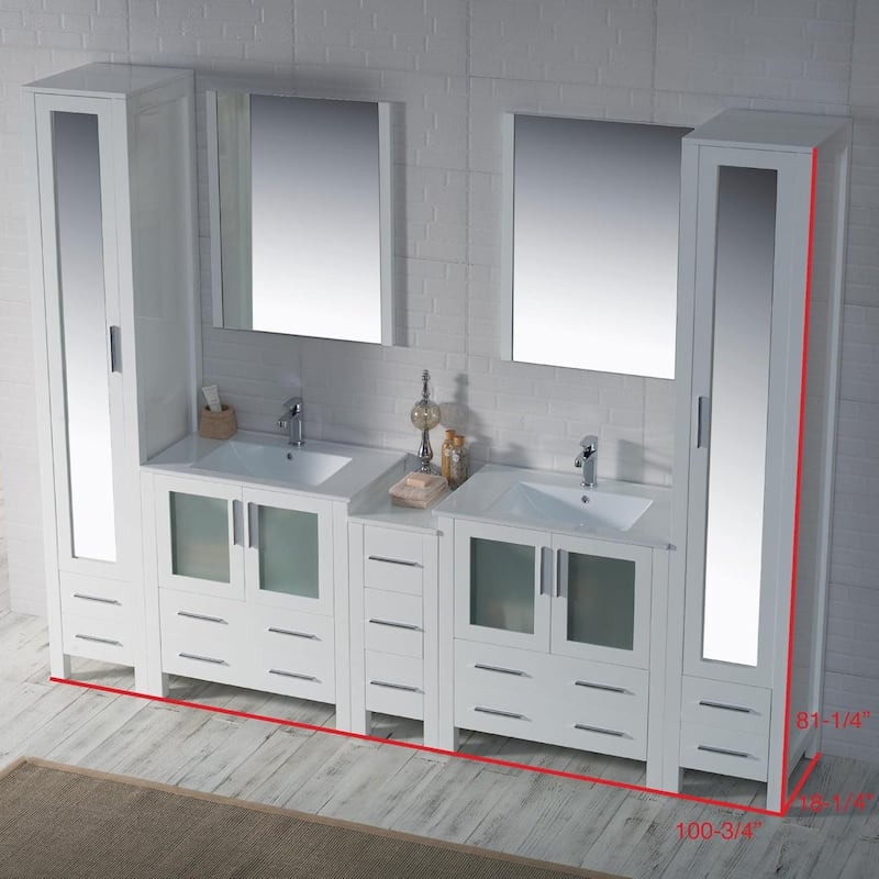 Blossom Sydney 102" Double Sink Vanity Set with Linen Closets & Mirror