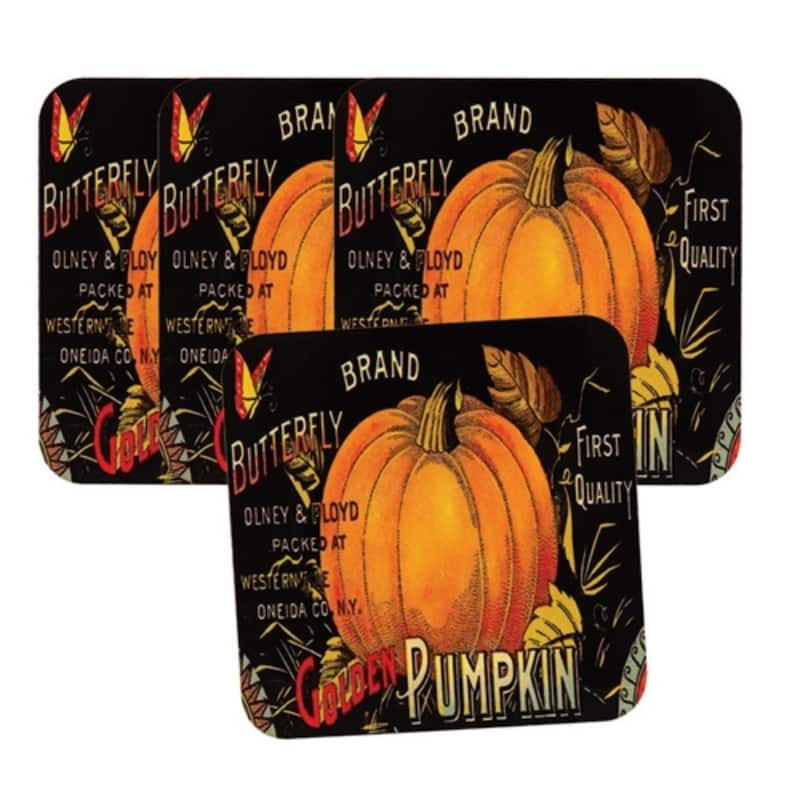 4/Set - Butterfly Brand Pumpkin Coasters - Multi - Multi