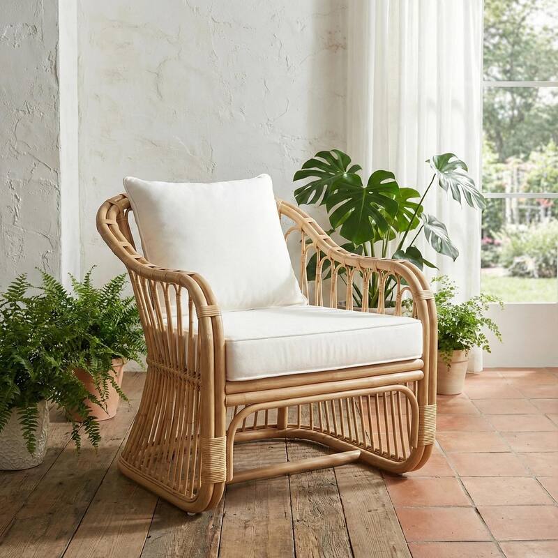 NPD Furniture Maeva Boho Upholstered Rattan Armchair with Pillow