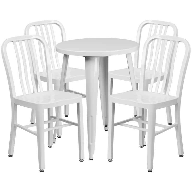 24'' Round Metal Indoor-Outdoor Table Set with 4 Vertical Slat Back Chairs