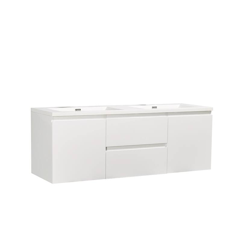 60" Wall-Mounted 2-drawer Bathroom Vanity Set with Integrated Double Sink
