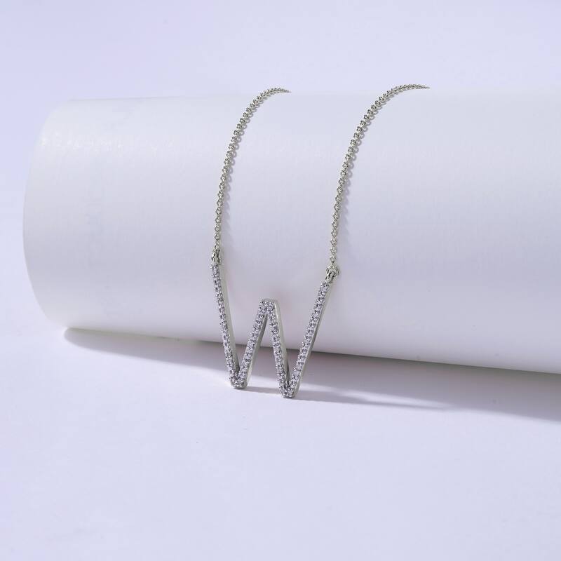 1/20ct TDW Diamond Classic Initial Pendant Necklace in Silver for Women - W - White