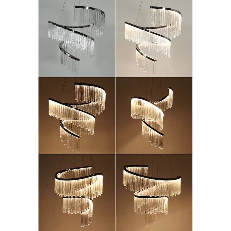 Modern LED 1-Light Luxury Water Curtain Glass Chandelier for Dining Living Room - 31.5" Dia. x 45.5" H