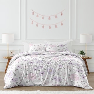 Sweet Jojo Designs Lavender Purple Boho Floral Girl Queen Duvet Cover Bedding Set Grey Watercolor Bohemian Farmhouse Shabby Chic Bed Bath Beyond 39159617