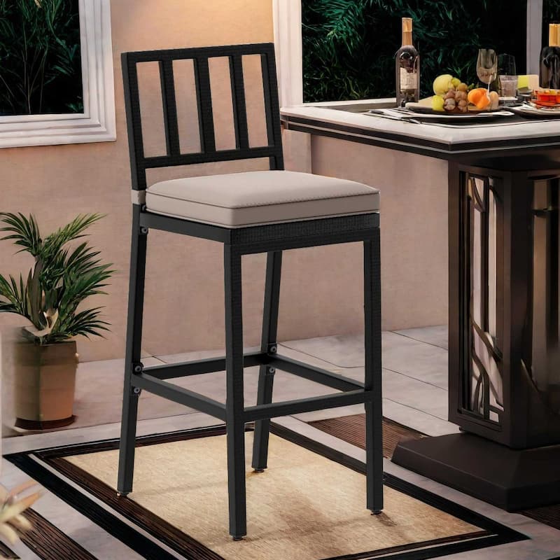 Outdoor Cushioned Bar Chairs Patio Dining Chairs with Vertical Stripe Set of 2