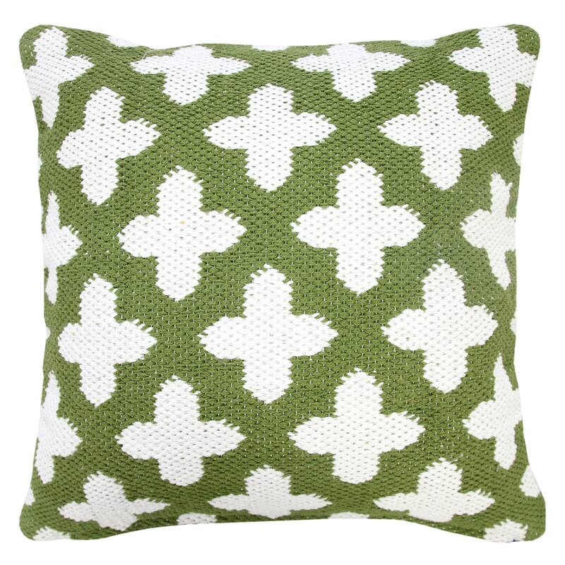 20" Green and White Swiss Cross Geometric Square Throw Pillow