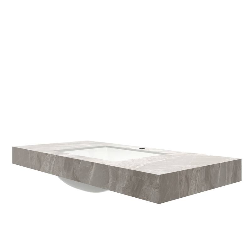 48" Light Gray Sintered Stone Countertop & Ceramic Basin ONLY, NO Cabinet, NO Faucet and Sink Cover
