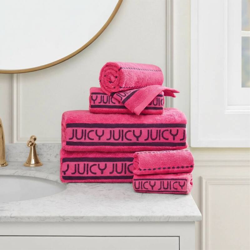 Juicy Couture 6-Piece Towel Set 2 Bath Towels 2 Hand Towels 2 Washcloths - 28"x54"/16"x26"/12"x12" - Hot Pink
