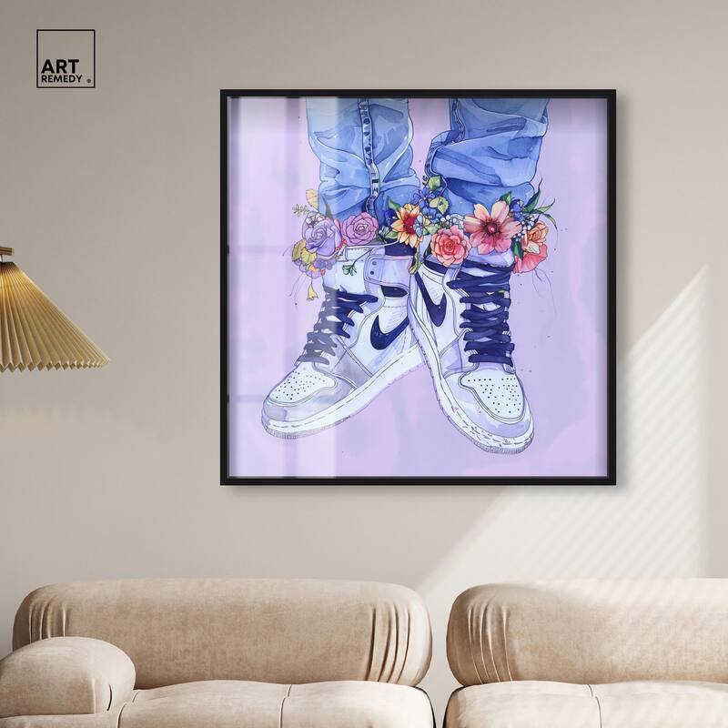 Lilac Floral Bloom Sneakers Shadowbox by Art Remedy