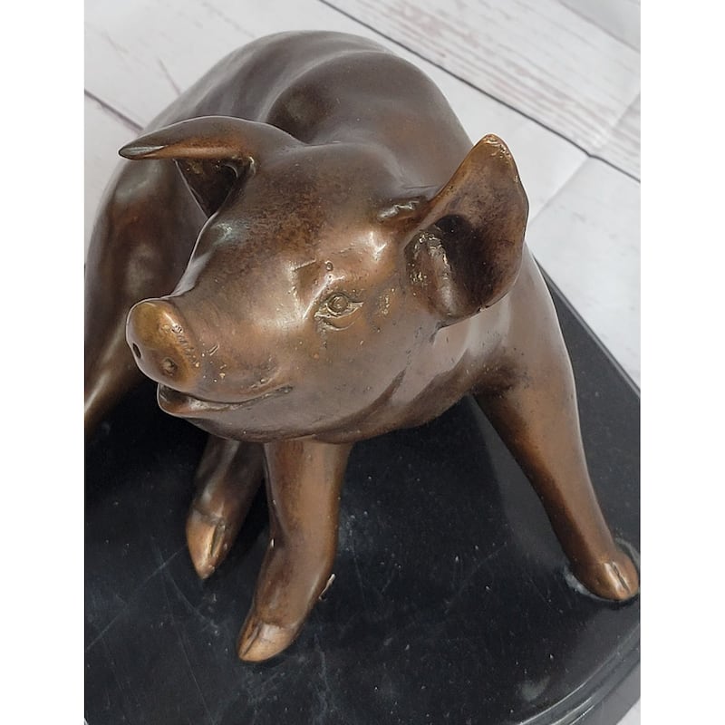 Bronze Metal Cute Pig Statue Sculpture Figure Figurine After Pj Mene 8.5 Inches X 10 Inches